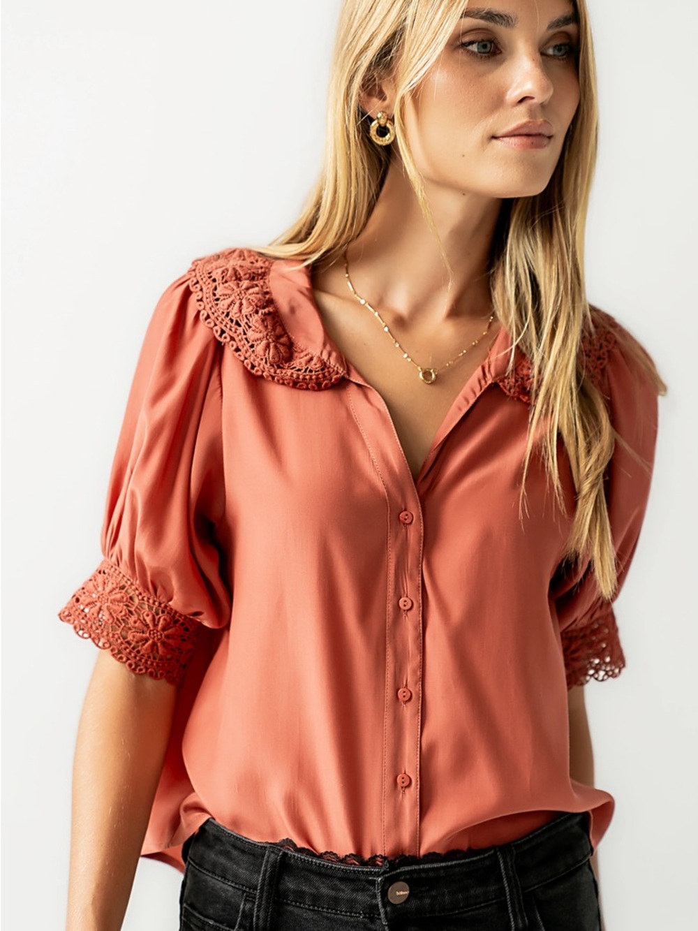 Bohme Crochet-Collar Button Front Blouse